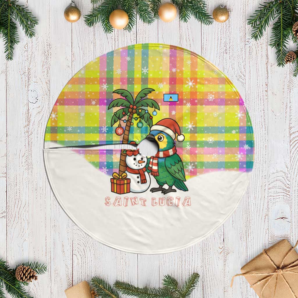 Saint Lucia Christmas Tree Skirt with Parrot Palm Tree Snowman and Plaid Holiday - Wonder Print Shop