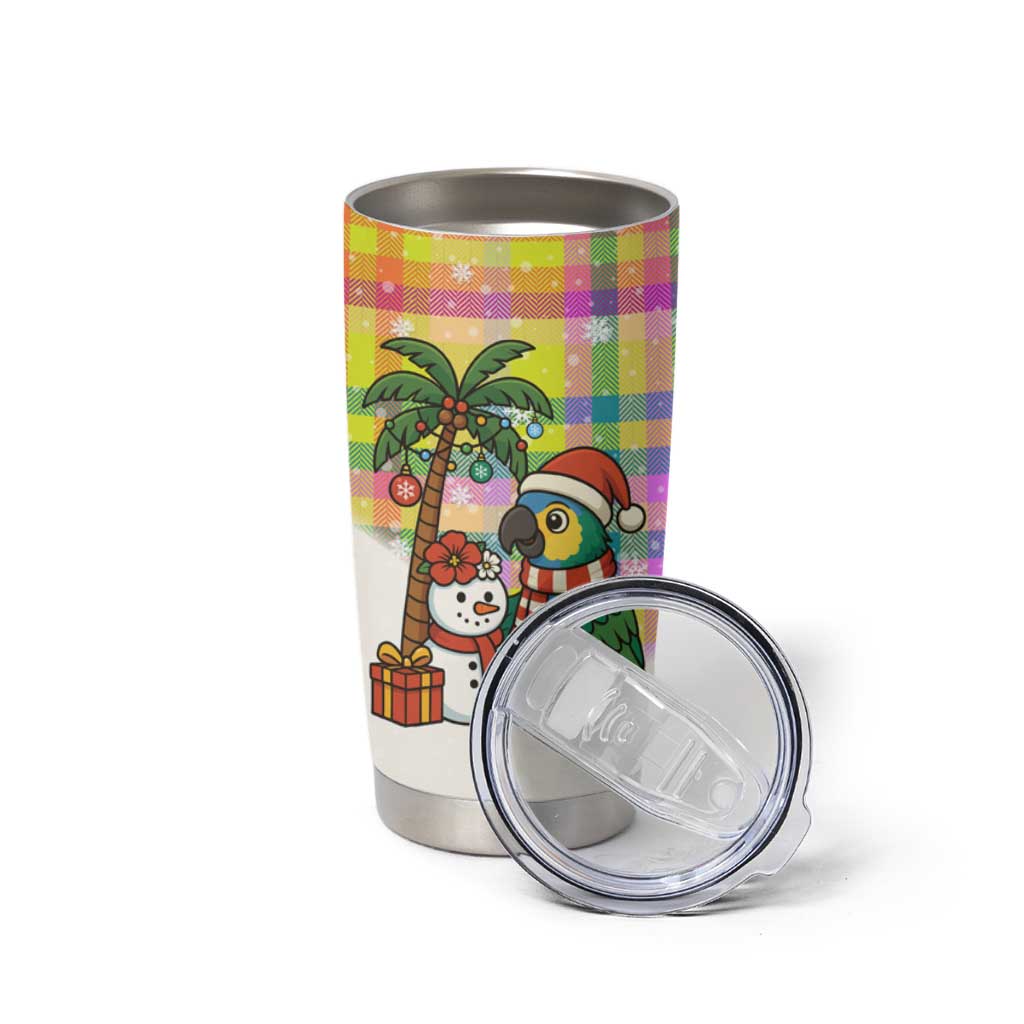 Saint Lucia Christmas Tumbler Cup with Parrot Palm Tree Snowman and Plaid Holiday - Wonder Print Shop