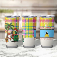 Saint Lucia Christmas Tumbler Cup with Parrot Palm Tree Snowman and Plaid Holiday - Wonder Print Shop