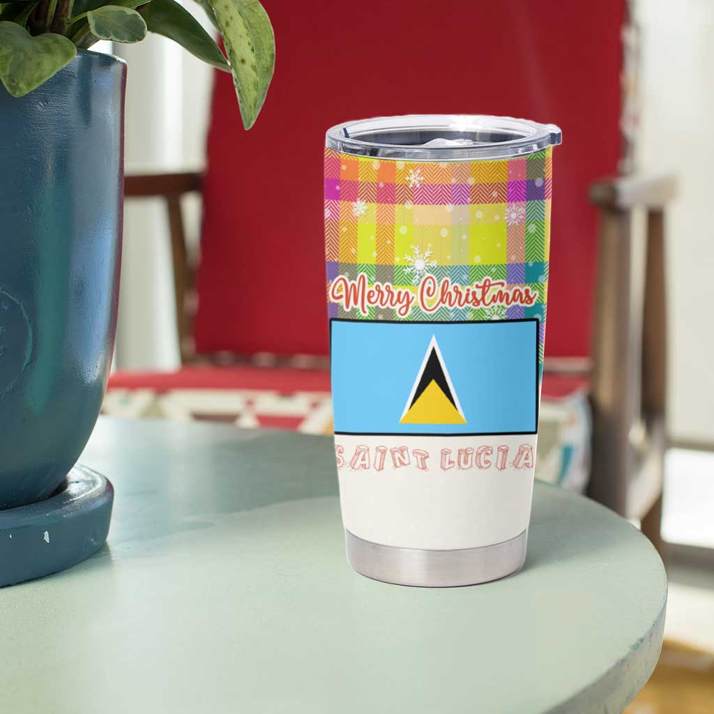 Saint Lucia Christmas Tumbler Cup with Parrot Palm Tree Snowman and Plaid Holiday - Wonder Print Shop
