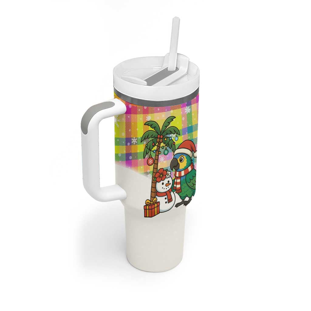 Saint Lucia Christmas Tumbler With Handle with Parrot Palm Tree Snowman and Plaid Holiday - Wonder Print Shop