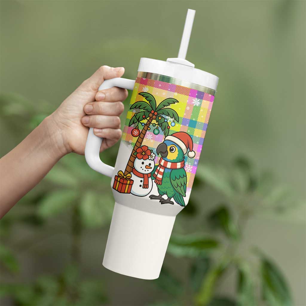 Saint Lucia Christmas Tumbler With Handle with Parrot Palm Tree Snowman and Plaid Holiday - Wonder Print Shop