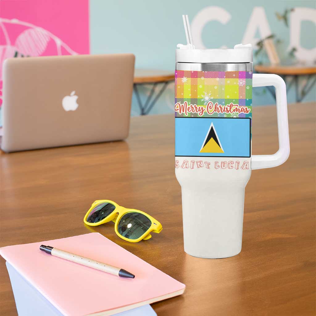 Saint Lucia Christmas Tumbler With Handle with Parrot Palm Tree Snowman and Plaid Holiday - Wonder Print Shop