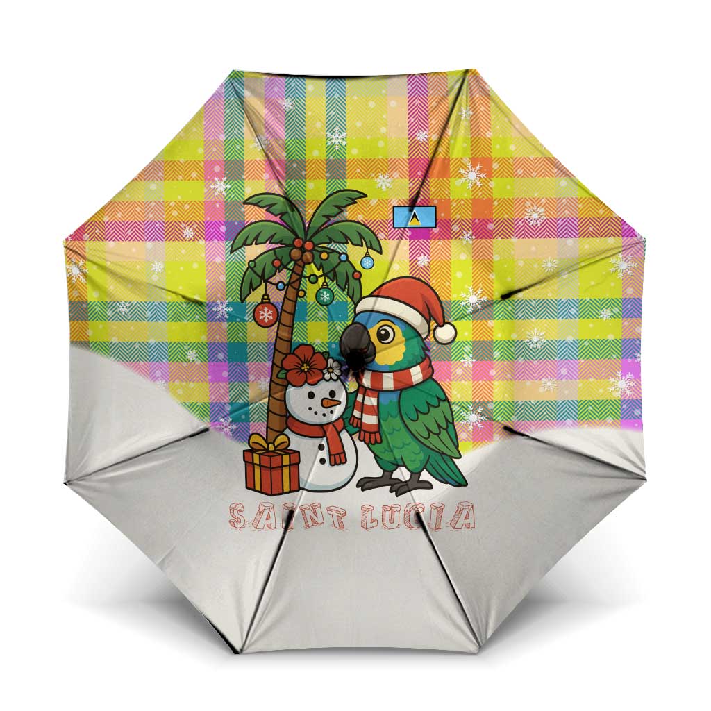 Saint Lucia Christmas Umbrella with Parrot Palm Tree Snowman and Plaid Holiday - Wonder Print Shop