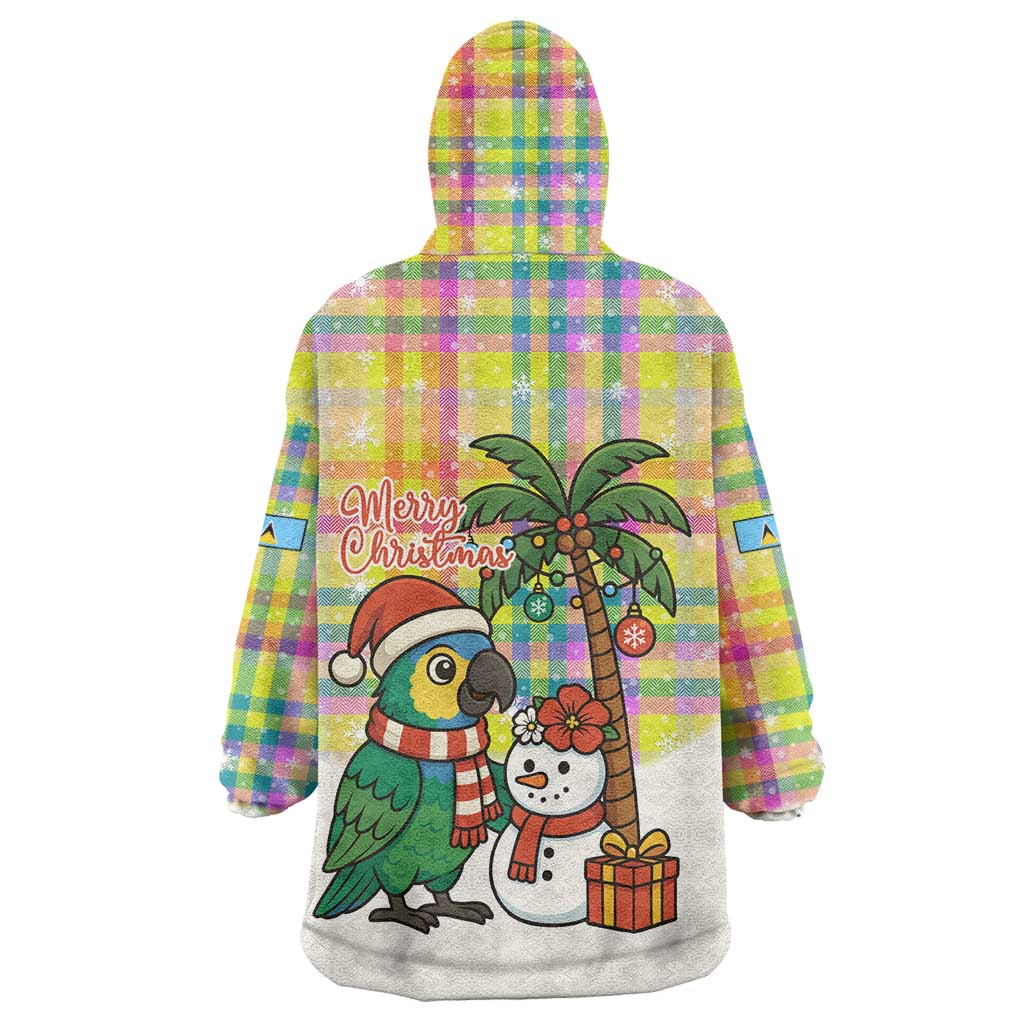 Saint Lucia Christmas Wearable Blanket Hoodie with Parrot Palm Tree Snowman and Plaid Holiday - Wonder Print Shop
