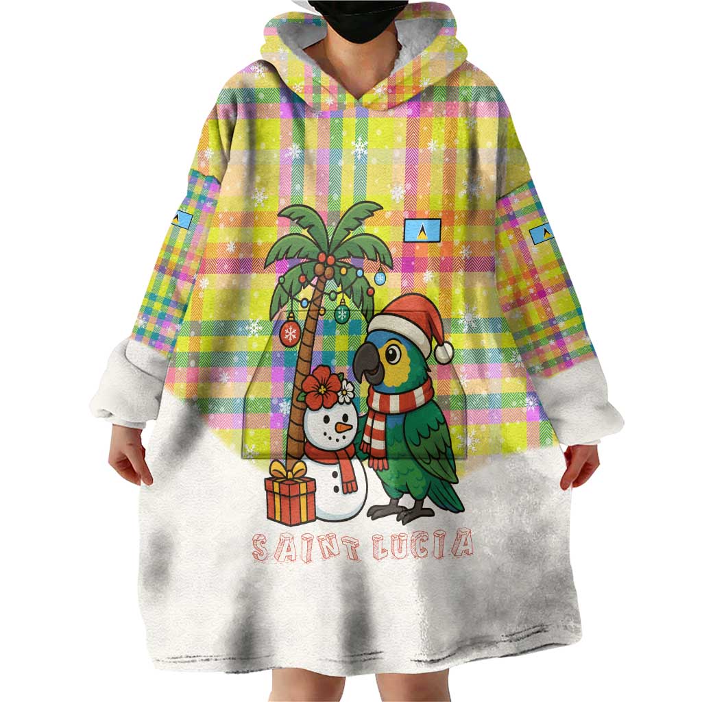 Saint Lucia Christmas Wearable Blanket Hoodie with Parrot Palm Tree Snowman and Plaid Holiday - Wonder Print Shop
