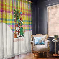 Saint Lucia Christmas Window Curtain with Parrot Palm Tree Snowman and Plaid Holiday - Wonder Print Shop