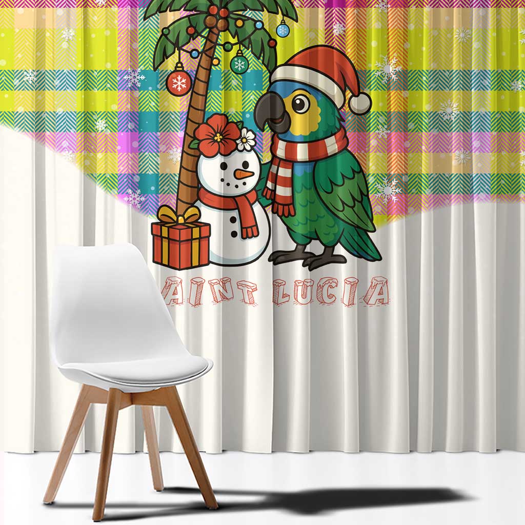 Saint Lucia Christmas Window Curtain with Parrot Palm Tree Snowman and Plaid Holiday - Wonder Print Shop