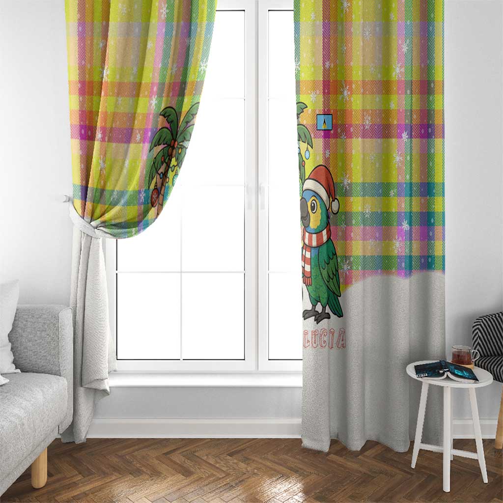 Saint Lucia Christmas Window Curtain with Parrot Palm Tree Snowman and Plaid Holiday - Wonder Print Shop