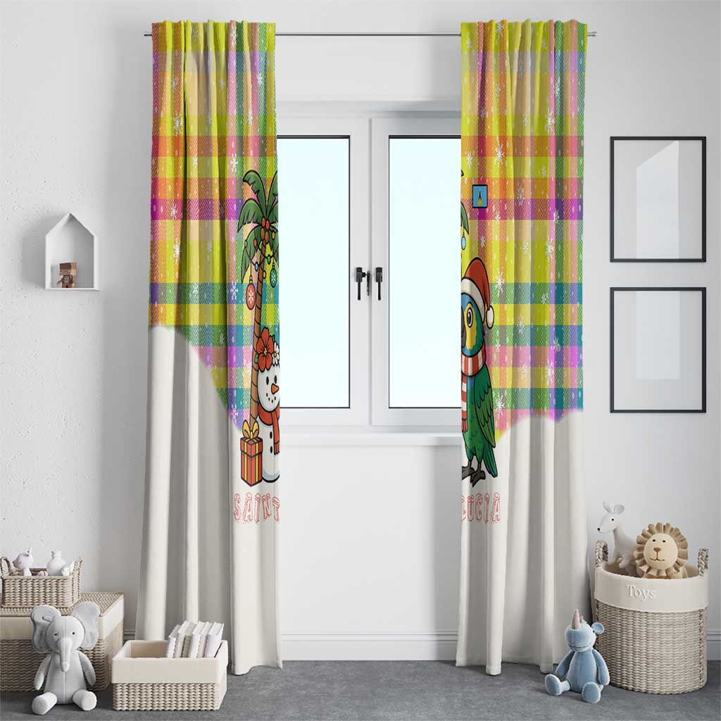 Saint Lucia Christmas Window Curtain with Parrot Palm Tree Snowman and Plaid Holiday - Wonder Print Shop