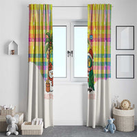 Saint Lucia Christmas Window Curtain with Parrot Palm Tree Snowman and Plaid Holiday - Wonder Print Shop