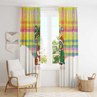 Saint Lucia Christmas Window Curtain with Parrot Palm Tree Snowman and Plaid Holiday - Wonder Print Shop