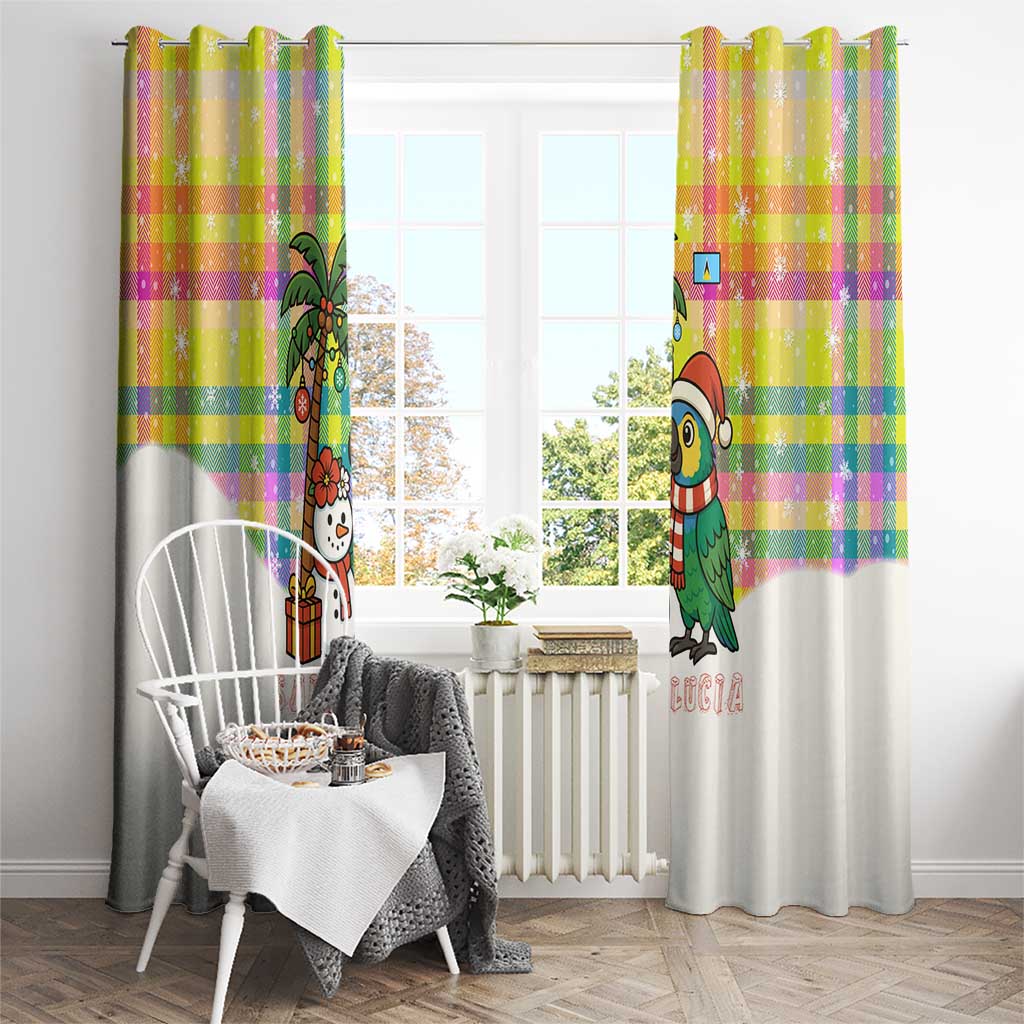 Saint Lucia Christmas Window Curtain with Parrot Palm Tree Snowman and Plaid Holiday - Wonder Print Shop