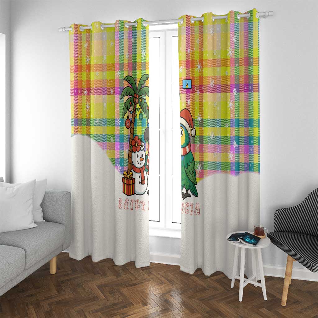 Saint Lucia Christmas Window Curtain with Parrot Palm Tree Snowman and Plaid Holiday - Wonder Print Shop