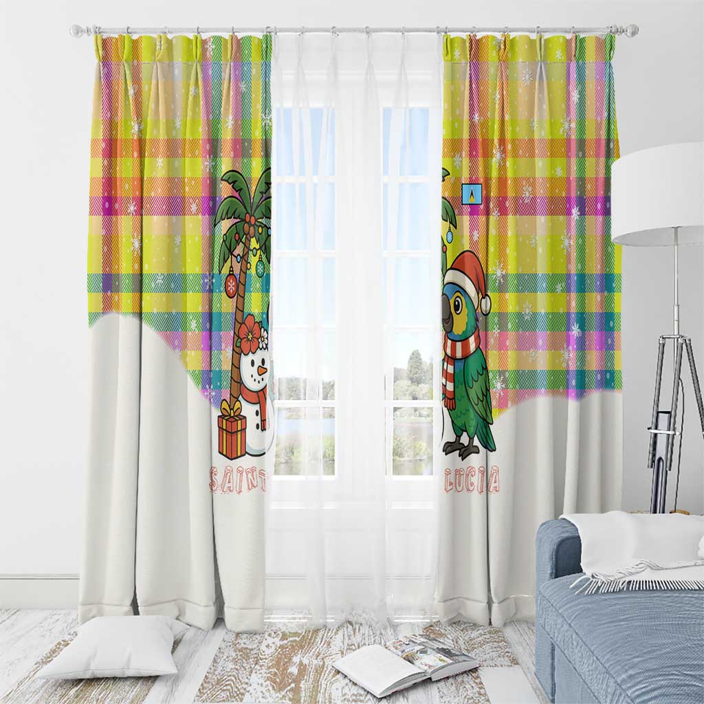 Saint Lucia Christmas Window Curtain with Parrot Palm Tree Snowman and Plaid Holiday - Wonder Print Shop