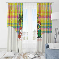 Saint Lucia Christmas Window Curtain with Parrot Palm Tree Snowman and Plaid Holiday - Wonder Print Shop