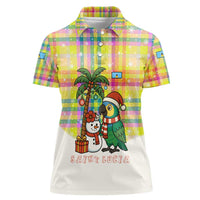 Saint Lucia Christmas Women Polo Shirt with Parrot Palm Tree Snowman and Plaid Holiday - Wonder Print Shop