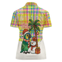 Saint Lucia Christmas Women Polo Shirt with Parrot Palm Tree Snowman and Plaid Holiday - Wonder Print Shop