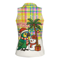 Saint Lucia Christmas Women Sleeveless Polo Shirt with Parrot Palm Tree Snowman and Plaid Holiday - Wonder Print Shop