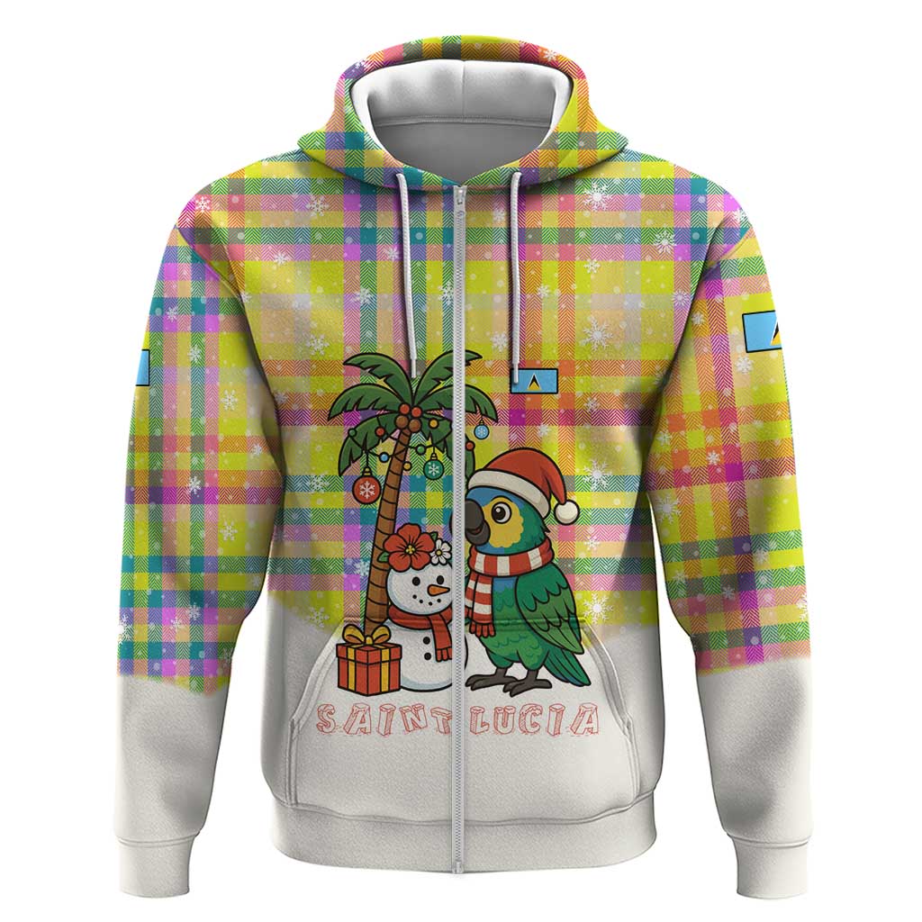 Saint Lucia Christmas Zip Hoodie with Parrot Palm Tree Snowman and Plaid Holiday - Wonder Print Shop