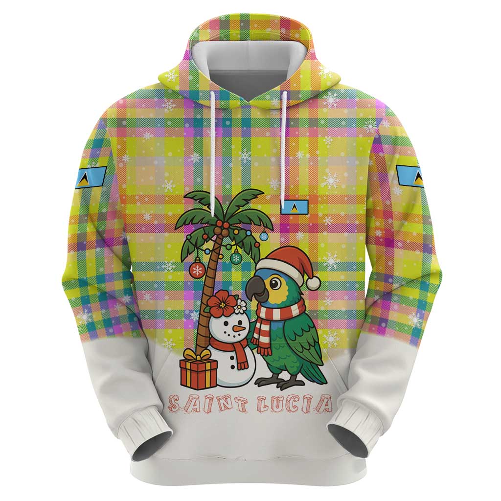 Saint Lucia Christmas Zip Hoodie with Parrot Palm Tree Snowman and Plaid Holiday - Wonder Print Shop