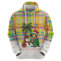Saint Lucia Christmas Zip Hoodie with Parrot Palm Tree Snowman and Plaid Holiday - Wonder Print Shop