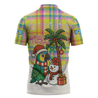 Saint Lucia Christmas Zipper Polo Shirt with Parrot Palm Tree Snowman and Plaid Holiday - Wonder Print Shop
