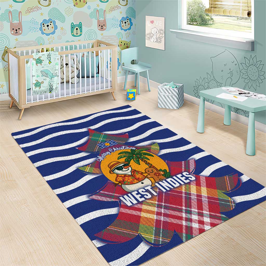 West Indies Christmas Area Rug with Tropical Snowman Palm Tree Gingerbread and Plaid Design - Wonder Print Shop