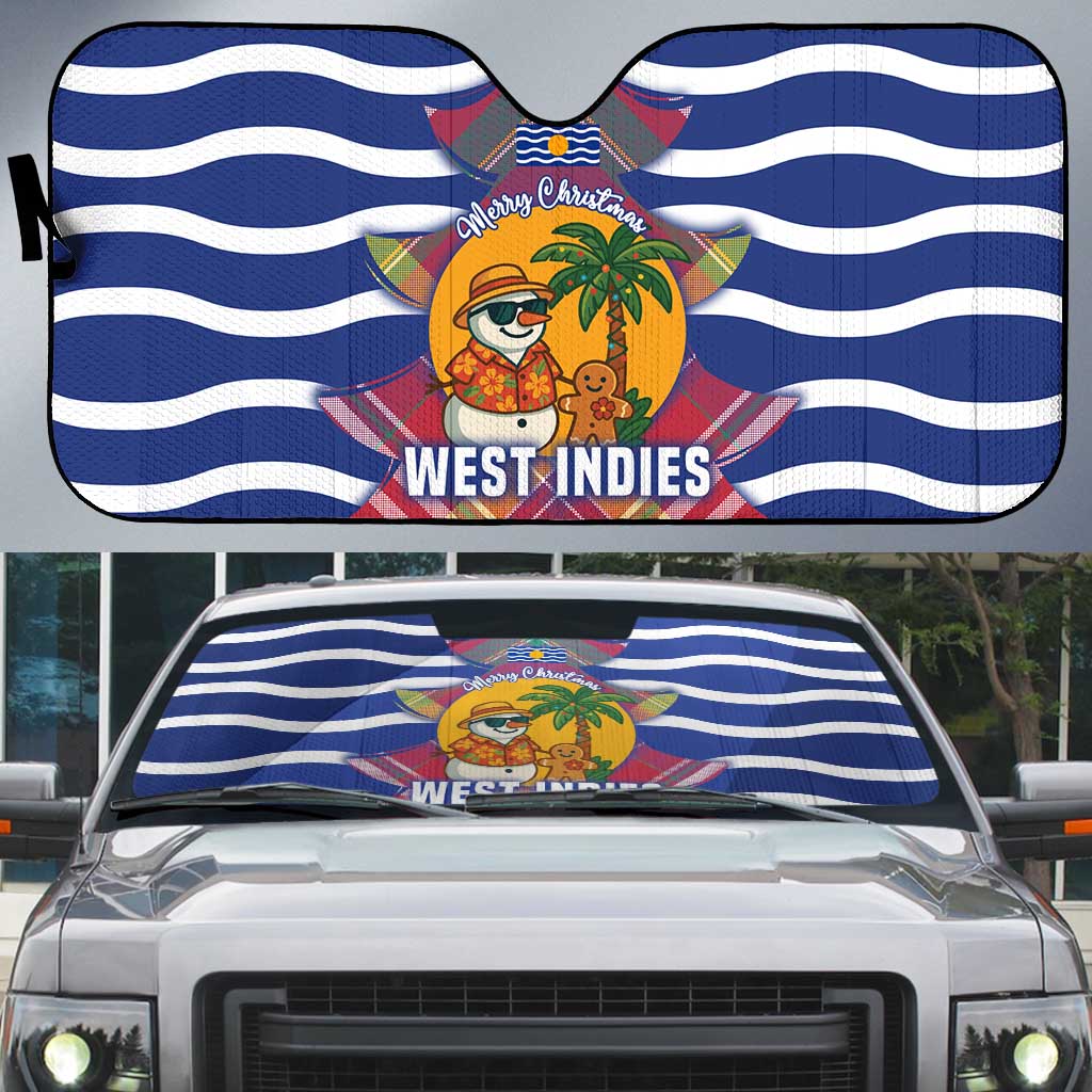 West Indies Christmas Auto Sun Shade with Tropical Snowman Palm Tree Gingerbread and Plaid Design - Wonder Print Shop