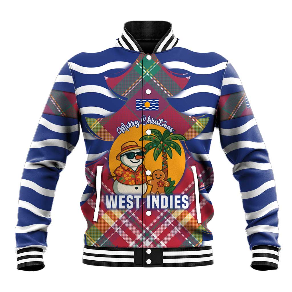 West Indies Christmas Baseball Jacket with Tropical Snowman Palm Tree Gingerbread and Plaid Design - Wonder Print Shop