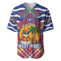 West Indies Christmas Baseball Jersey with Tropical Snowman Palm Tree Gingerbread and Plaid Design - Wonder Print Shop