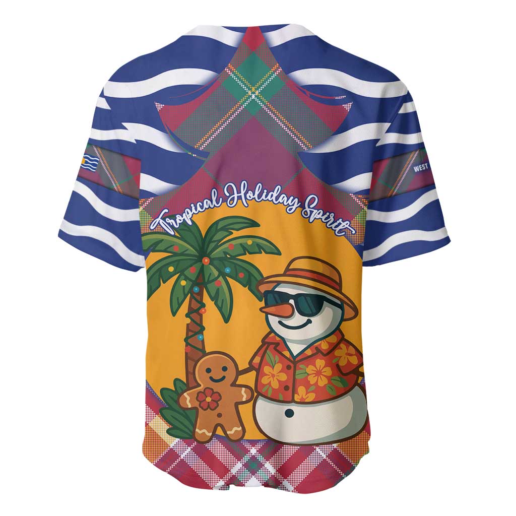 West Indies Christmas Baseball Jersey with Tropical Snowman Palm Tree Gingerbread and Plaid Design - Wonder Print Shop