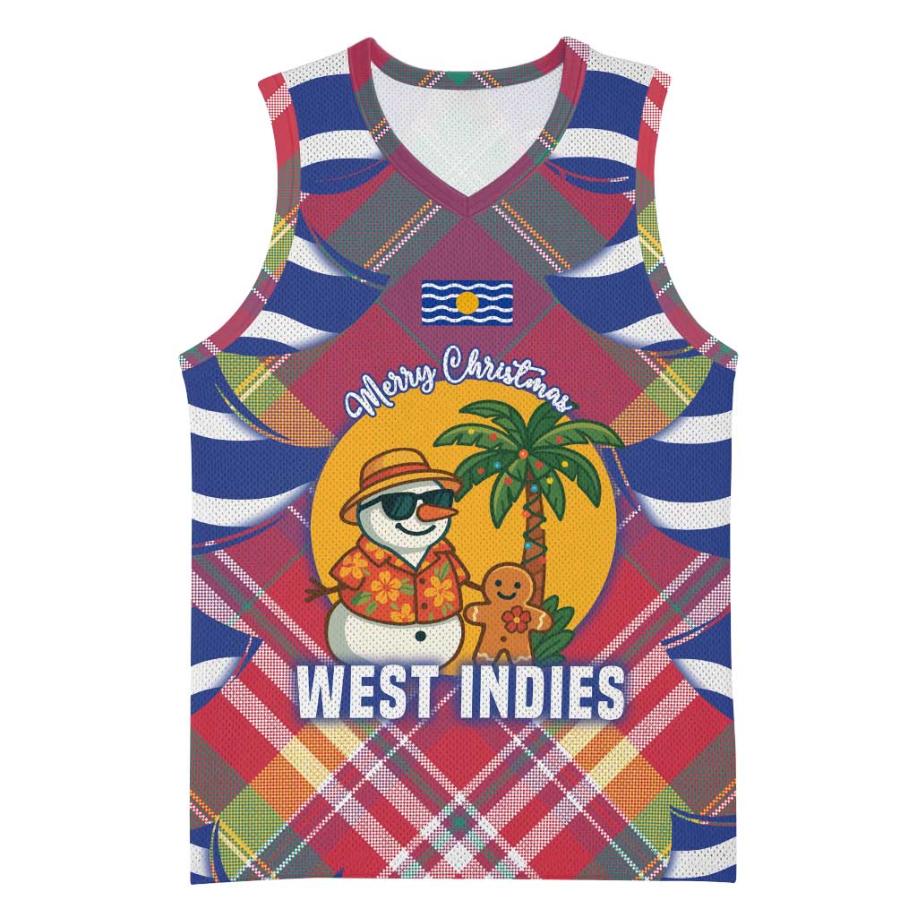 West Indies Christmas Basketball Jersey with Tropical Snowman Palm Tree Gingerbread and Plaid Design - Wonder Print Shop
