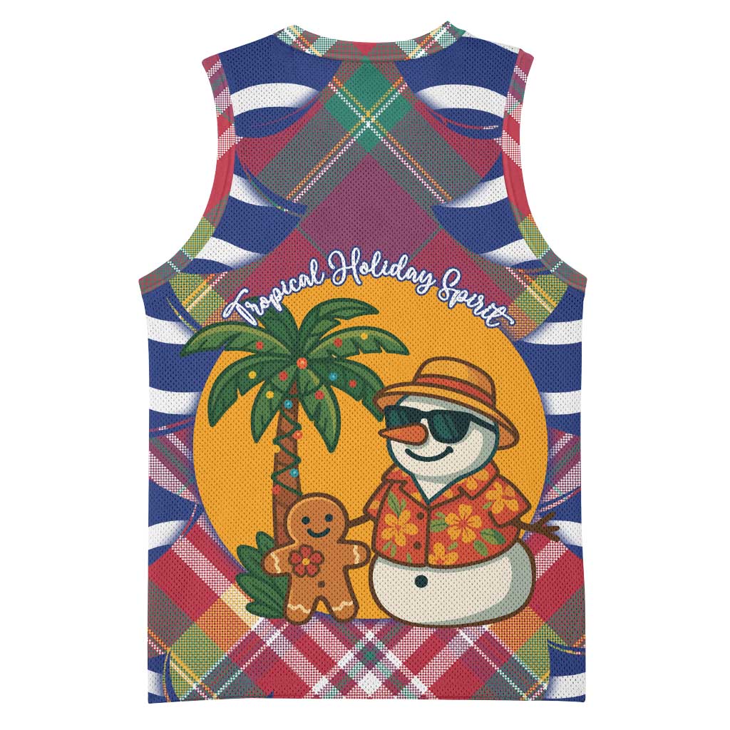 West Indies Christmas Basketball Jersey with Tropical Snowman Palm Tree Gingerbread and Plaid Design - Wonder Print Shop