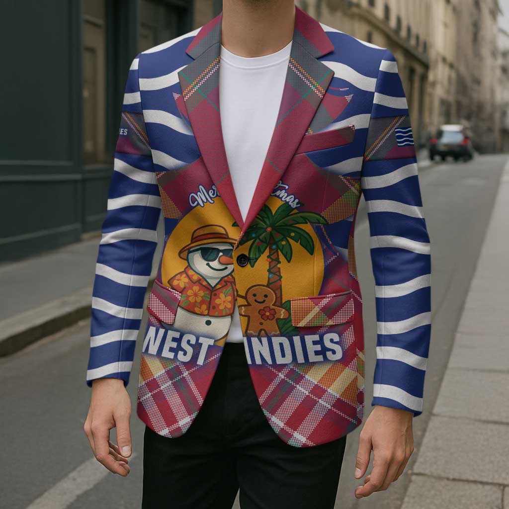West Indies Christmas Blazer with Tropical Snowman Palm Tree Gingerbread and Plaid Design - Wonder Print Shop