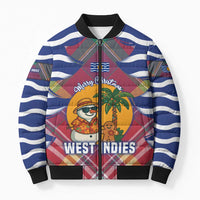 West Indies Christmas Bomber Puffer Jacket with Tropical Snowman Palm Tree Gingerbread and Plaid Design - Wonder Print Shop