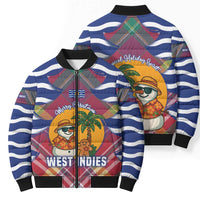 West Indies Christmas Bomber Puffer Jacket with Tropical Snowman Palm Tree Gingerbread and Plaid Design - Wonder Print Shop