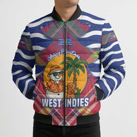 West Indies Christmas Bomber Puffer Jacket with Tropical Snowman Palm Tree Gingerbread and Plaid Design - Wonder Print Shop