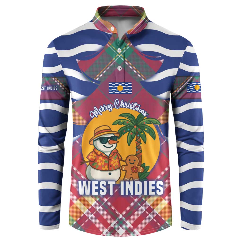 West Indies Christmas Button Sweatshirt with Tropical Snowman Palm Tree Gingerbread and Plaid Design - Wonder Print Shop