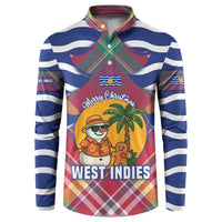West Indies Christmas Button Sweatshirt with Tropical Snowman Palm Tree Gingerbread and Plaid Design - Wonder Print Shop