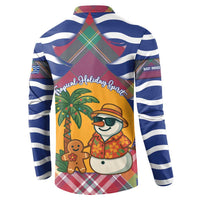 West Indies Christmas Button Sweatshirt with Tropical Snowman Palm Tree Gingerbread and Plaid Design - Wonder Print Shop