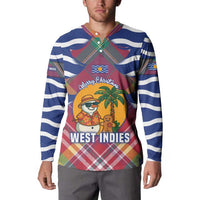 West Indies Christmas Button Sweatshirt with Tropical Snowman Palm Tree Gingerbread and Plaid Design - Wonder Print Shop