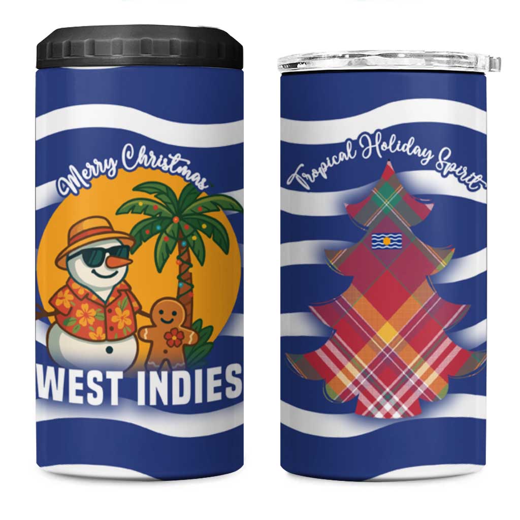 West Indies Christmas 4 in 1 Can Cooler Tumbler with Tropical Snowman Palm Tree Gingerbread and Plaid Design - Wonder Print Shop