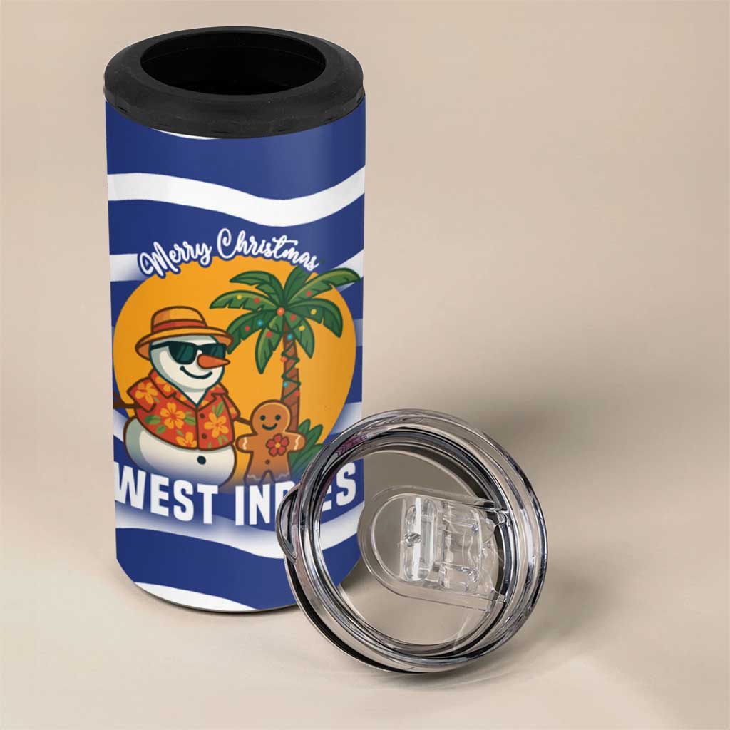 West Indies Christmas 4 in 1 Can Cooler Tumbler with Tropical Snowman Palm Tree Gingerbread and Plaid Design - Wonder Print Shop