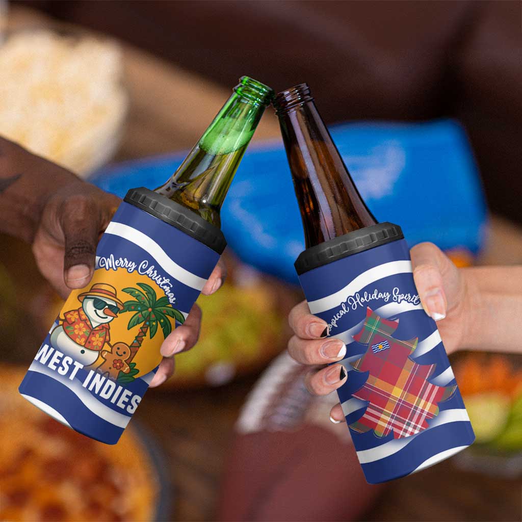 West Indies Christmas 4 in 1 Can Cooler Tumbler with Tropical Snowman Palm Tree Gingerbread and Plaid Design - Wonder Print Shop