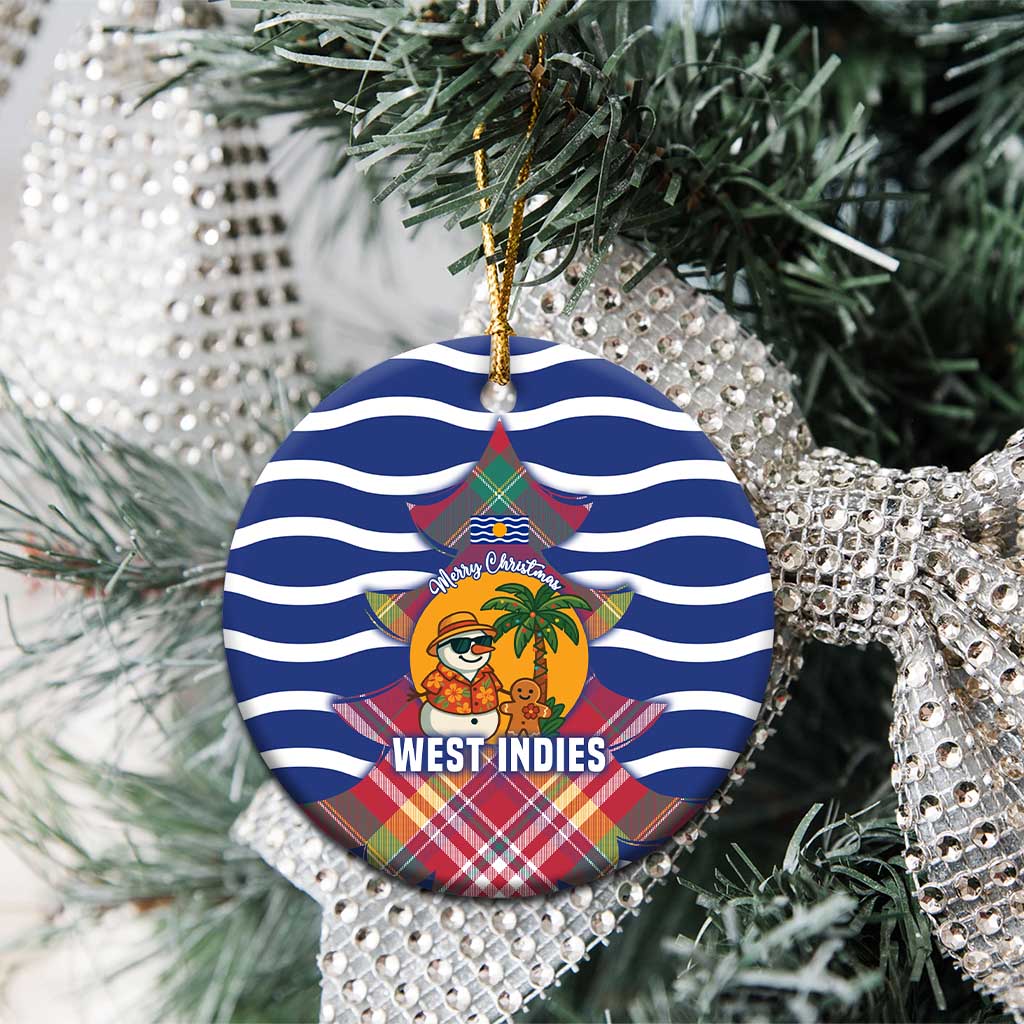 West Indies Christmas Ceramic Ornament with Tropical Snowman Palm Tree Gingerbread and Plaid Design - Wonder Print Shop