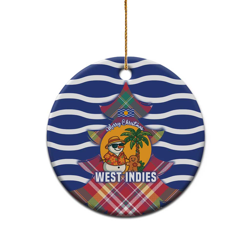 West Indies Christmas Ceramic Ornament with Tropical Snowman Palm Tree Gingerbread and Plaid Design - Wonder Print Shop