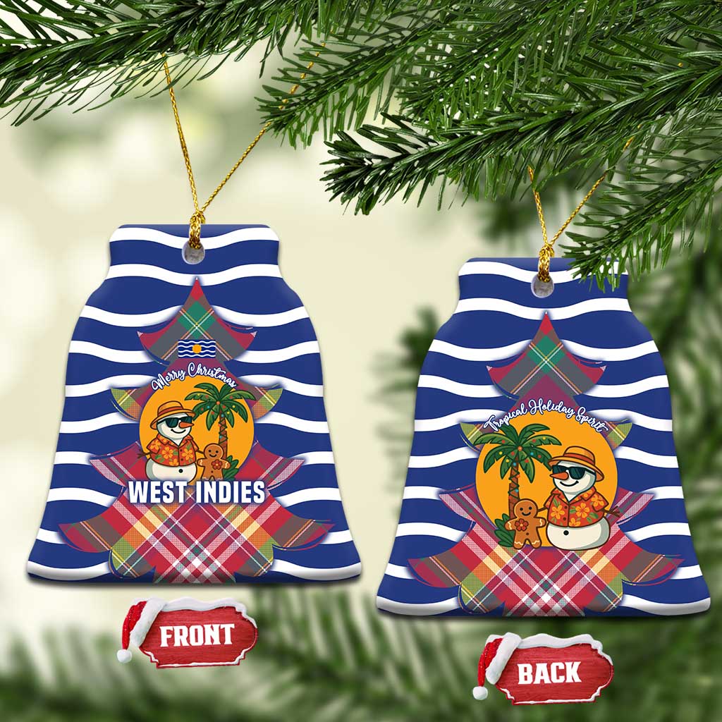 West Indies Christmas Ceramic Ornament with Tropical Snowman Palm Tree Gingerbread and Plaid Design - Wonder Print Shop