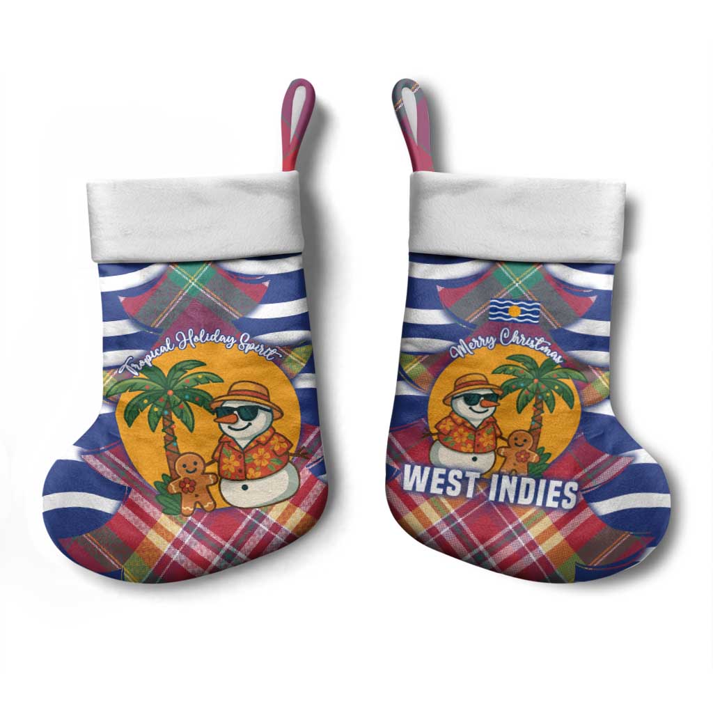 West Indies Christmas Stocking with Tropical Snowman Palm Tree Gingerbread and Plaid Design - Wonder Print Shop