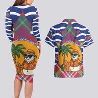 West Indies Christmas Couples Matching Long Sleeve Bodycon Dress and Hawaiian Shirt with Tropical Snowman Palm Tree Gingerbread and Plaid Design - Wonder Print Shop